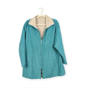 MYCRA PAC Life Teal Blue & Tan Reversible Raincoat Size S